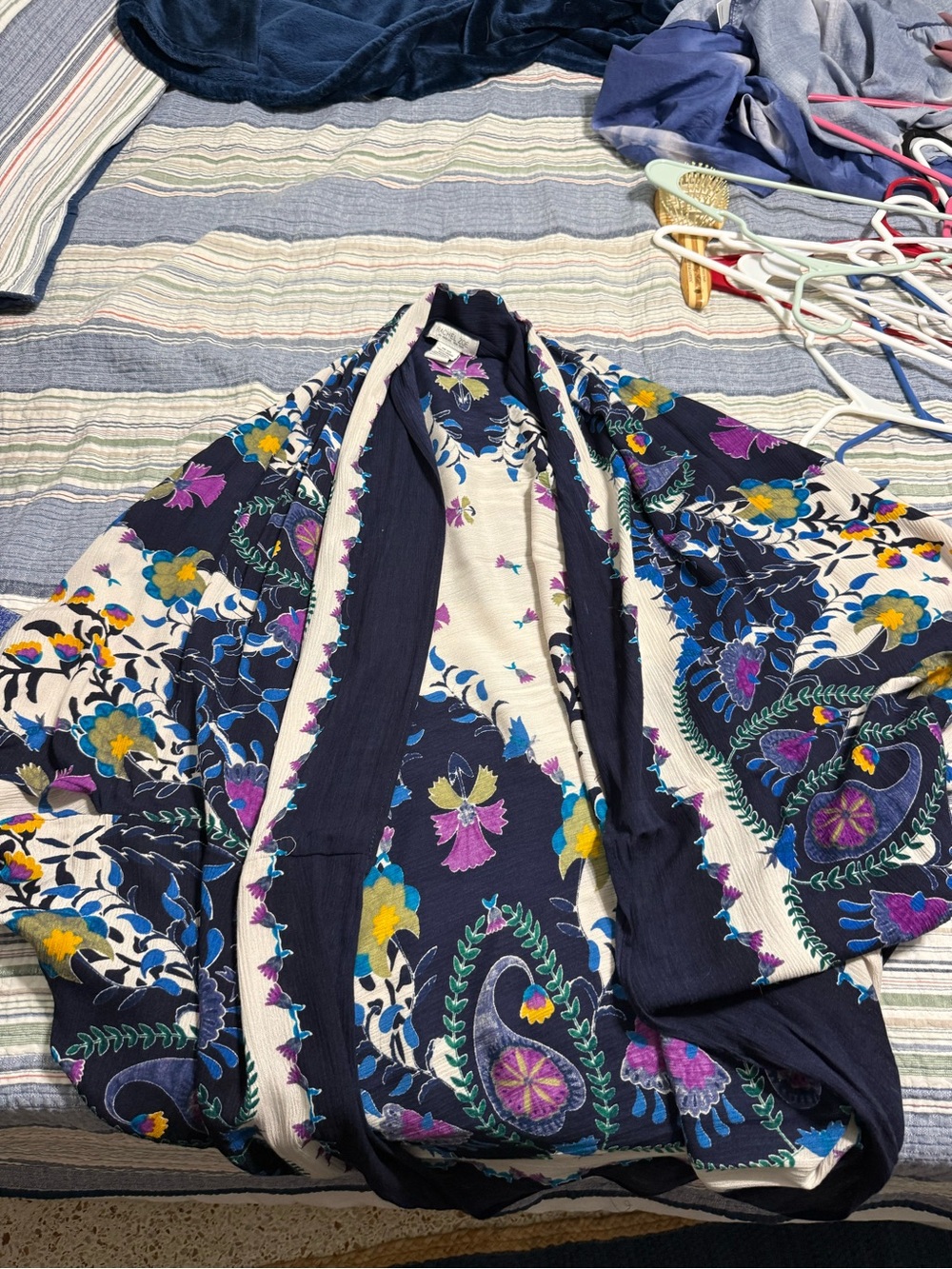 Floral Navy Open-Front Kimono Jacket